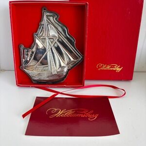 Vtg Kirk Stieff Williamsburg Ship Ornament Silverplate 4" Coastal Nautical Decor